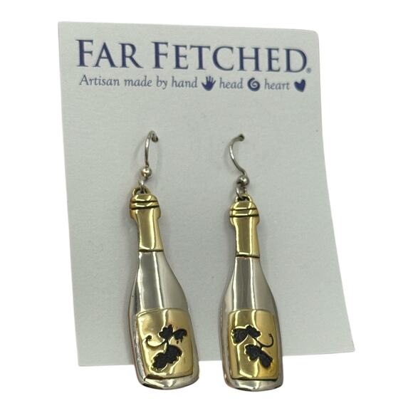 Far Fetched Gold Silver Wine Bottle Earrings Vine Design Cutout Sommelier - Picture 4 of 5